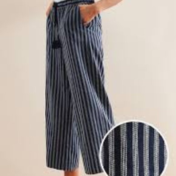 Banana Republic Tassel Drawstring Wide-Leg Pull-On Pant, Navy, S - Picture 2 of 6